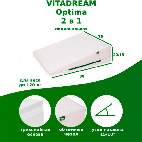 Оптима опциональная квадрат с инфографикой 351634 Клиновидная подушка VITADREAM Optima опциональная 80/70/20/15