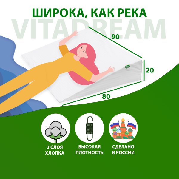 Карточка Basic 80-90-20 3x3 456960 Клиновидная подушка VITADREAM Basic 80/90/20